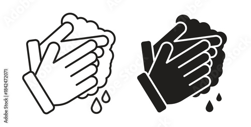 Wash your hands icon with line and silhouette versions.