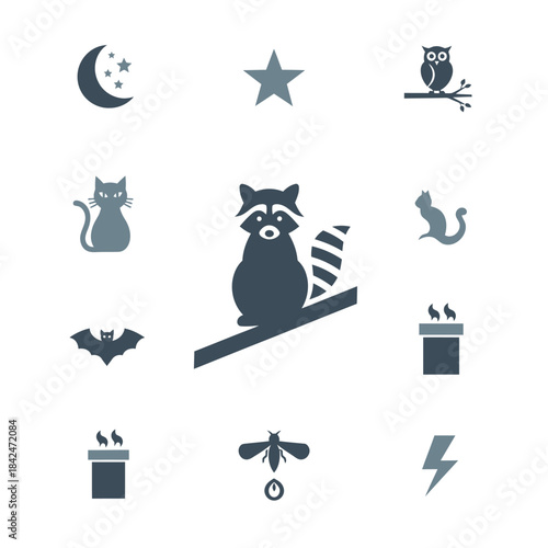 Simple Raccoon Icon on Branch with Striped Tail Graphic.