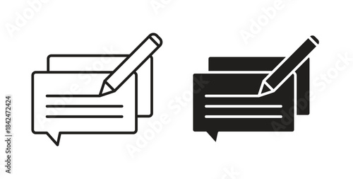 Write comment icon with line and silhouette versions.