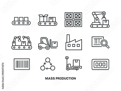 Industrial Icon Set. Mass Production. Line icon set of Mass Prod