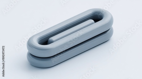 Two stacked, stylized, glossy, elongated ovals with inner bar, on light blue background