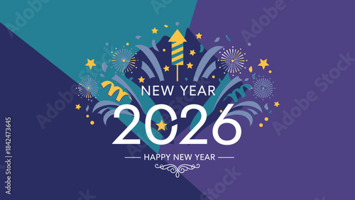 Happy New Year 2026 Fireworks Display With Confetti And Streamers Celebrate Festive Event