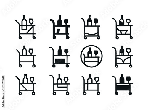 Stylish Bar Cart Logos. A stylish bar cart with liquor and glass