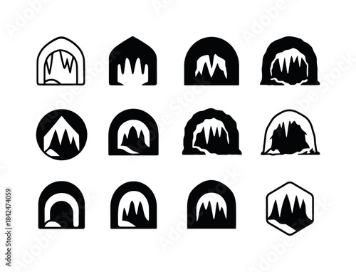 Underground Icons Collection. Caves, stalactites, and undergroun