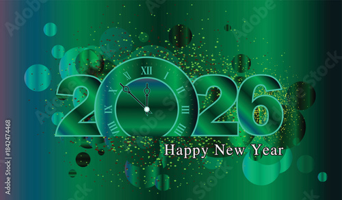 New Year greeting template 2026, Happy New Year 2026 green greeting vector