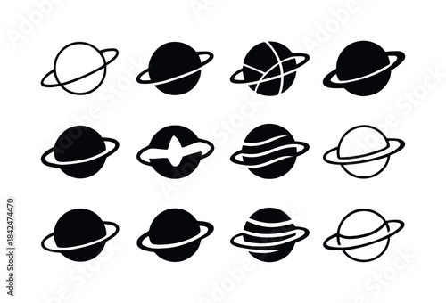 Saturn Logo Variations. Saturn. Icon set. Set Logo of Saturn: Sa