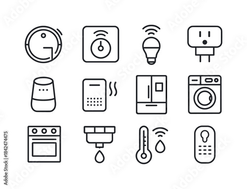 Home Tech Icon Set. Home Tech Gadgets. Line icon set of Home Tec