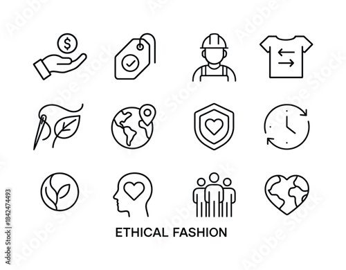 Ethical Fashion Icons. Ethical fashion. Line icon set of ethical