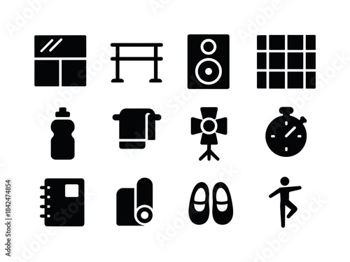 Dance Studio Icons. Dance studio. Solid icon set of dance studio