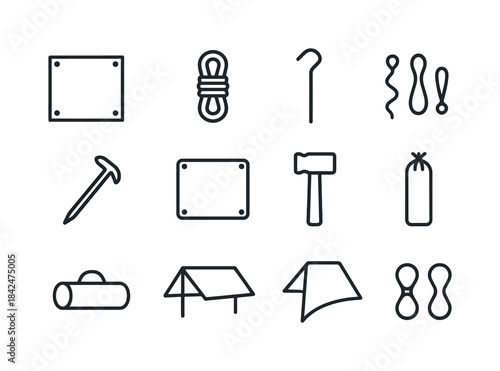 Tent Accessories Icons. Tent accessories. Line icon set of Tent