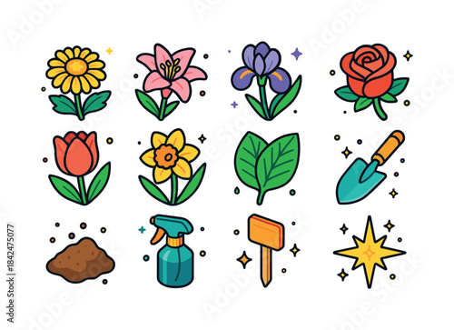 Garden Bloom Icons. garden blooms. Colorful isometric vector ico
