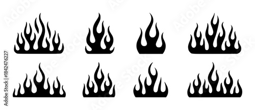 Eight stylized black flame flames fire