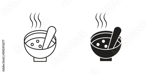 Soup icon glyph and line set thin line symbol concept.