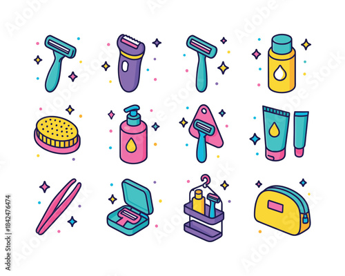 Colorful Shaving Icons. Women