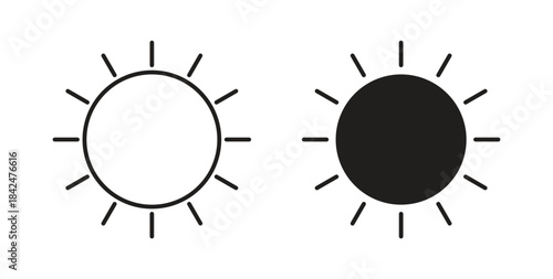 Sun icon glyph and line set thin line symbol concept.