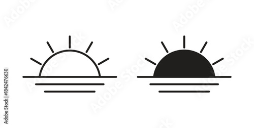 Sunrise icon glyph and line set thin line symbol concept.