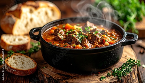 Fototapeta Naklejka Na Ścianę i Meble -  Hearty Beef Stew with Vegetables and Bread.
