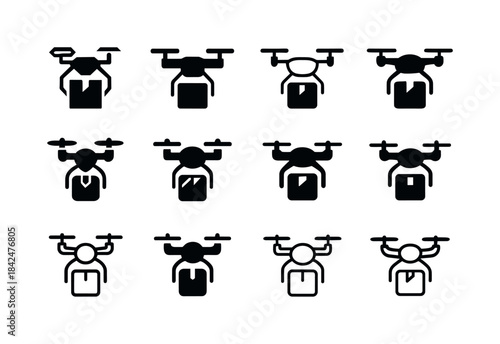 Drone Delivery Icons. drone delivery services. Icon set. Set Log