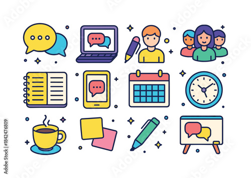 Discussion Board Icons. Discussion Board. Colorful isometric vec