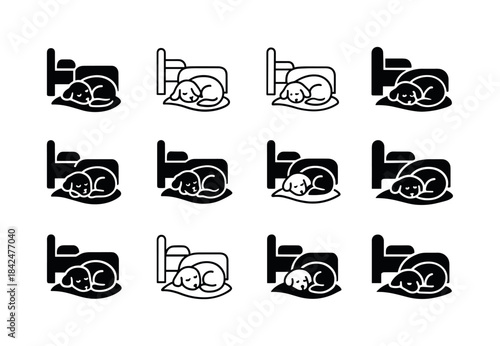 Sleepy Pet Logos. A sleepy pet curled up next to their owner