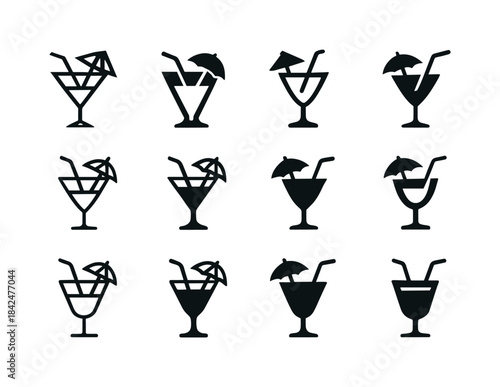 Cocktail Logo Variations. Cocktail with umbrella. Icon set. Set