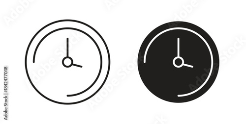Time quarter past icon glyph and line set thin line symbol concept.