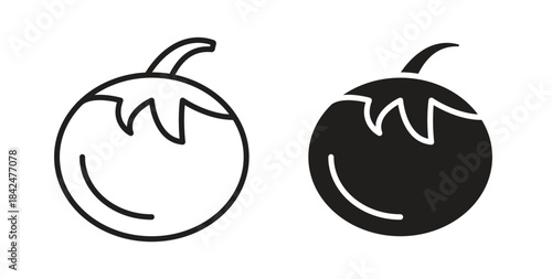 Tomato icon glyph and line set thin line symbol concept.