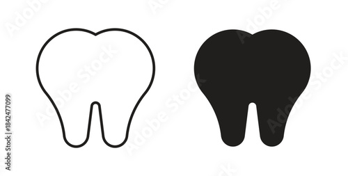 Tooth icon glyph and line set thin line symbol concept.