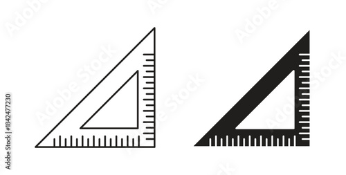 Triangle ruler icon glyph and line set thin line symbol concept.
