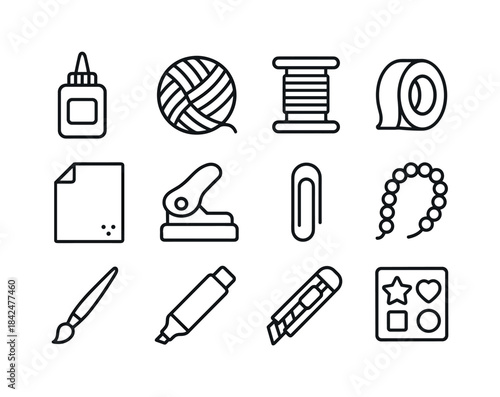 Craft Supplies Icons. Craft supplies. Line icon set of craft sup
