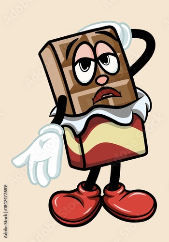 Cartoon character chocolate with confused expression 