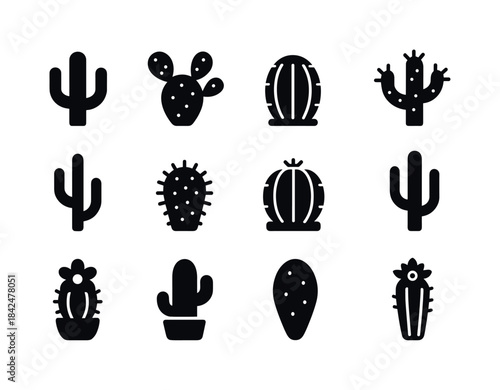 Cactus Icon Collection. cactus. Solid icon set of cactus: saguar