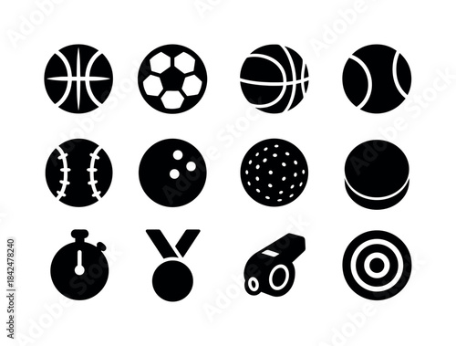 Round Sports Icons. Round Sports Gear. Solid icon set of Round S