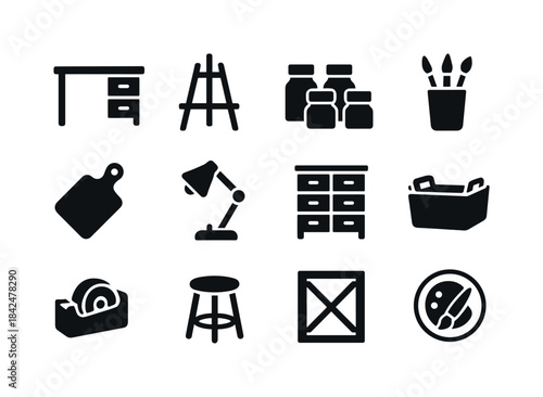 Studio Workspace Icons. Studio workspace. Solid icon set of stud