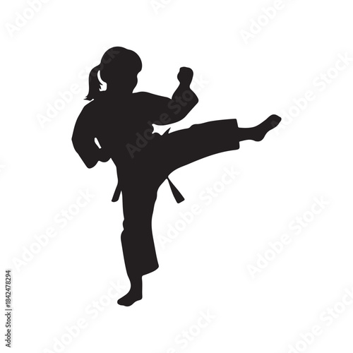 Kid Training karate silhouette vector flat illustration design on white background