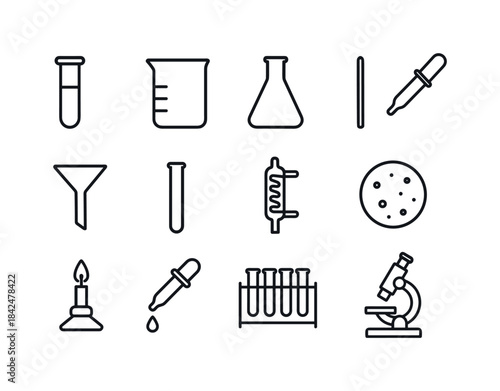 Laboratory Equipment Icons. Laboratory equipment. Line icon set