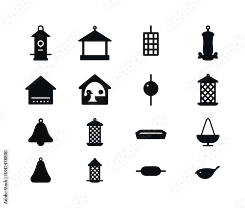 Bird Feeder Icons. bird feeders. Solid icon set of bird feeders: