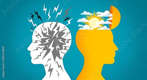 Conceptual illustration of mental health with positive and negative thinking