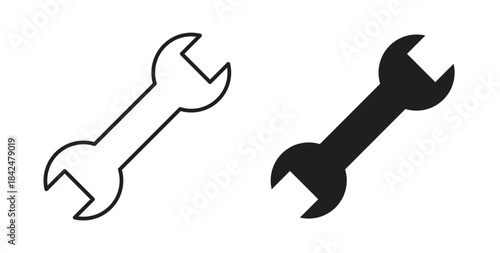 Wrench icon glyph and line set thin line symbol concept.