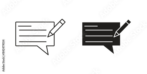 Write comment icon glyph and line set thin line symbol concept.