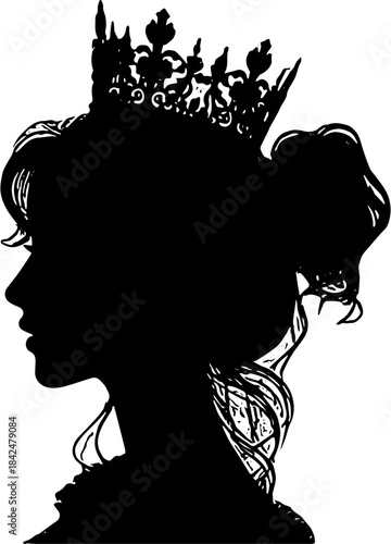 silhouette of a woman beauty with crown illustration design 