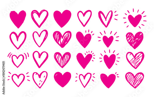 Hand-Drawn Pink Hearts  Cute Vector Icons for Love, Art & Design Projects