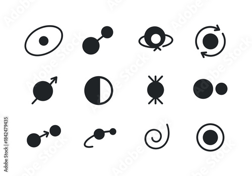 Celestial Mechanics Icons. Celestial mechanics. Solid icon set o
