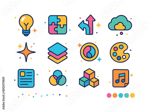 Creative Icon Set. creative synthesis. Colorful isometric vector