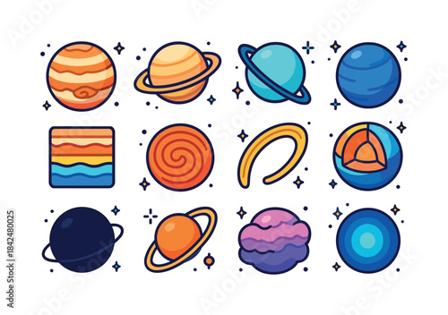 Colorful Gas Giant Icons. gas giants. Colorful isometric vector