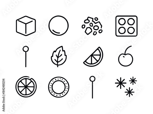 Cocktail Icon Set. Cocktail ice decorations. Line icon set of Co