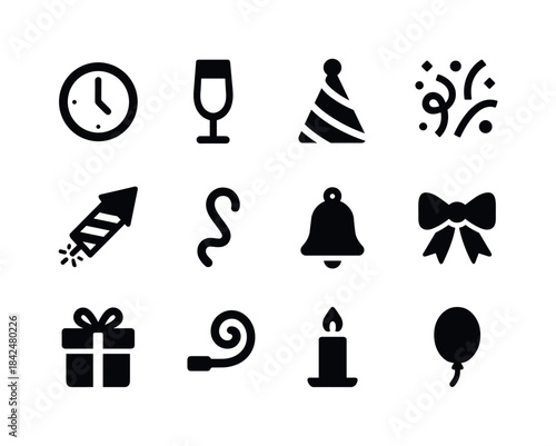 New Year Icon Festivity. New Year celebration. Solid icon set of