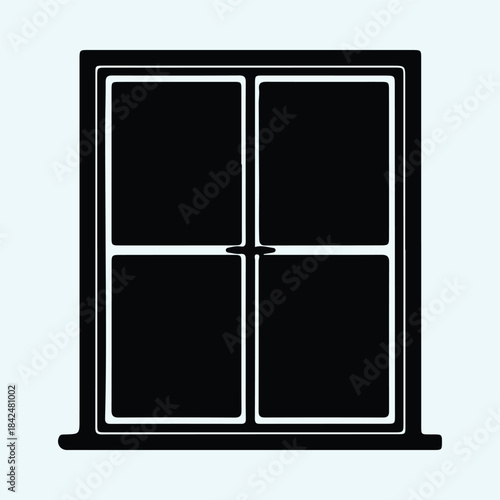 Vector Classic four pane window frame with latch icon silhouette Illustration