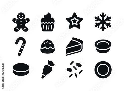 Festive Treats Icon Set. Festive treats platter. Solid icon set