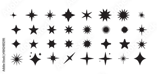 Black shine stars glitter light effect glowing bright burst clean vector collection isolated white background